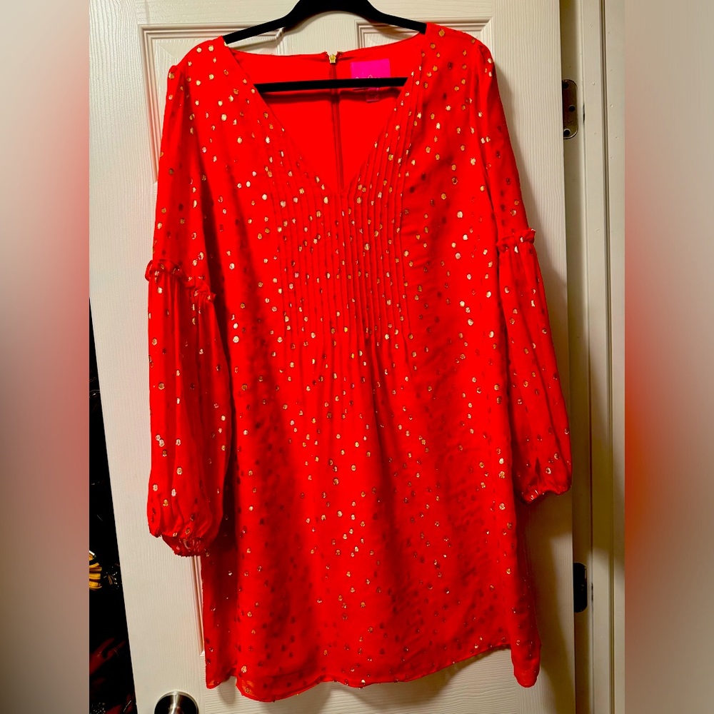 Cleme Silk Dress Ruby Red Metallic